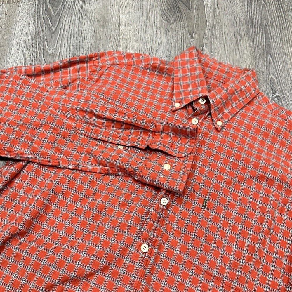 Barbour Shirt Men's Medium Field Tattersall‎ Orange Blue Check Button Down Shirt